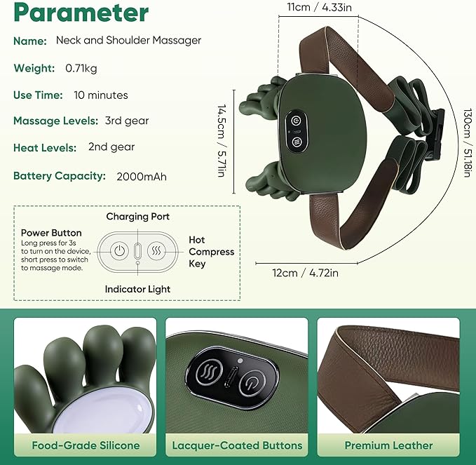 Neck Massager Hand and Back Massage for Pain Relief Deep Tissue Shoulder Body Electric Massager Shiatsu Masajeador De Espalda Y Cuello with Heat