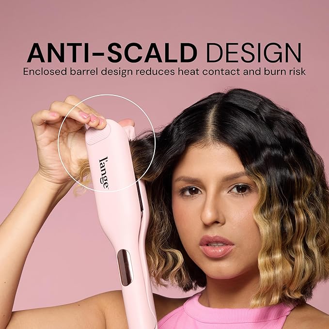 L'ANGE HAIR SculptWaver Titanium Deep Wave | Hair Crimper for Effortless Beach Waves | 3 Barrel Hair Waver with Adjustable Heat | Dual Voltage &amp Smart Timer | Styling Tools &amp Appliances Blush