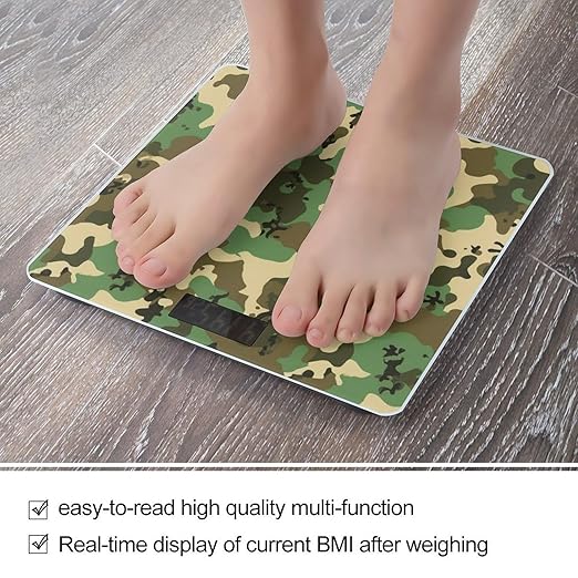Smart Scale for Body Weight Digital Bathroom Weighing Scale Energy Saving Scale Green Camo Army Camouflage