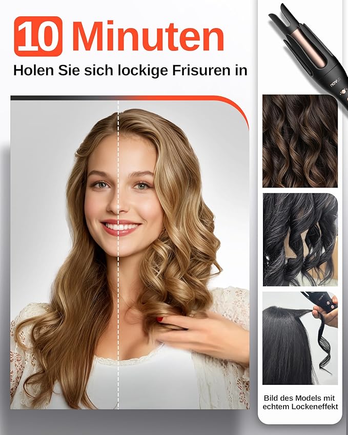 NOVUS 1.25 Inch Automatic Rotating Curling Iron for Effortless Waves and Beach Curls Auto Hair Curler with 60M Ions Anti-Scald Fast Heating for Hair Styling (Black)