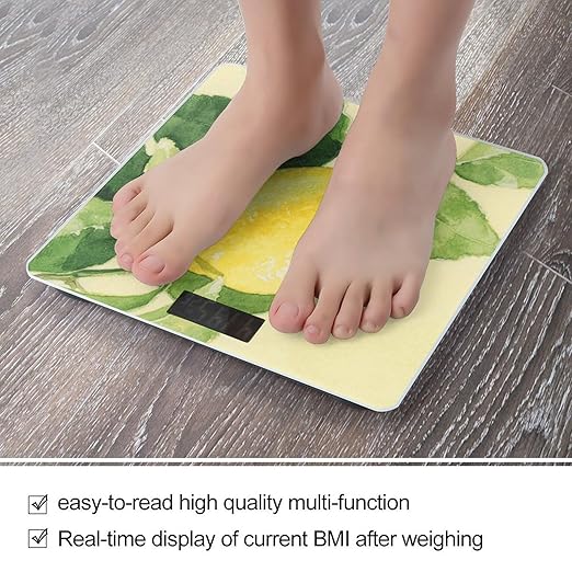 Watercolor Lemon Fruit Bathroom Scale for Body Weight Bathroom Digital Electronic Weighing Scale with Back Lit LED Display Sturdy Tempered Glass Weight Watchers Scales 400lb
