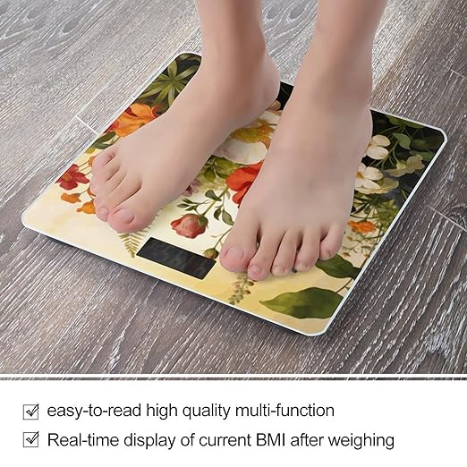 Flowers Plants Weight ScaleClear LED Display Bathroom Digital Weighing ScaleTempered Glass Digital Bathroom Scale for Body Weight Capacity Up to 400 Lbs