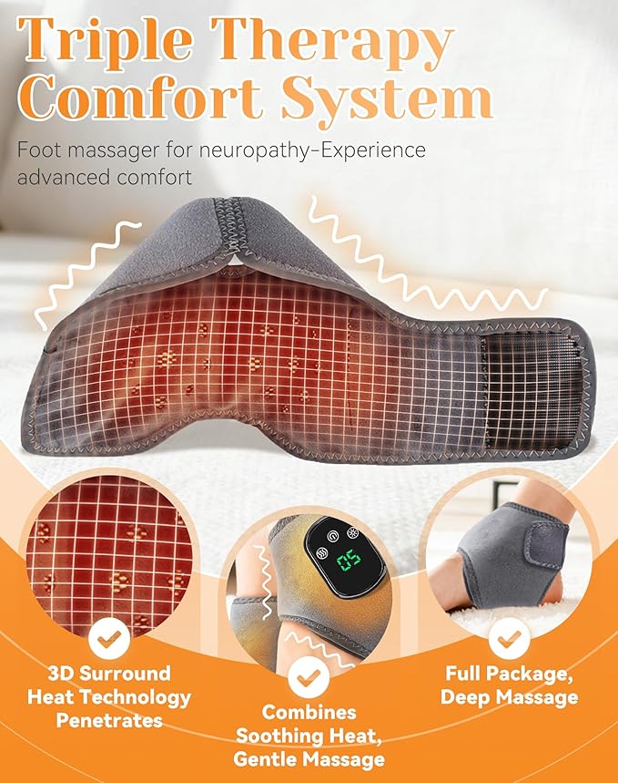 Triple Method Massager with 5 Heat Levels &amp 3 Vibration Modes Wireless 3 in 1 Massager for Neuropathy - Heat Therapy 3D Shiatsu Kneading Air Compression Travel &amp Home Use (2PCS)