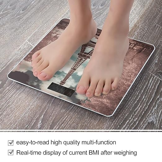 Vintage Style Eiffel Tower Paris Digital Bathroom Scale for Body Weight with High Precision Digital Weighing Scale with BMI Clear LCD Display and Step-On Measures Weight Up to 180kg