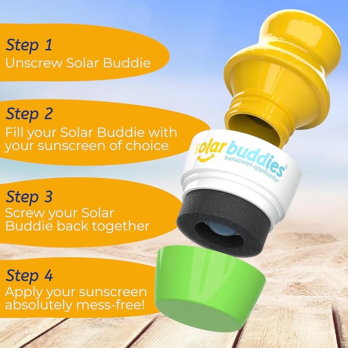 Solar Buddies Sunscreen Applicator - Pink Green Blue - BPA-Free Refillable Roll on Sponge Sunscreen Suncream &amp Lotion Applicator For Kids Adults &amp Families - Holds 3.4fl oz Perfect Travel
