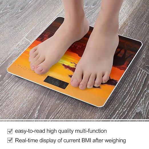African Animal Sunset Scale for Body Weight High Precision Digital Weight Scales with LCD Display Anti-Slip Sturdy Slim Tempered Glass Bathroom Scale for Home Use