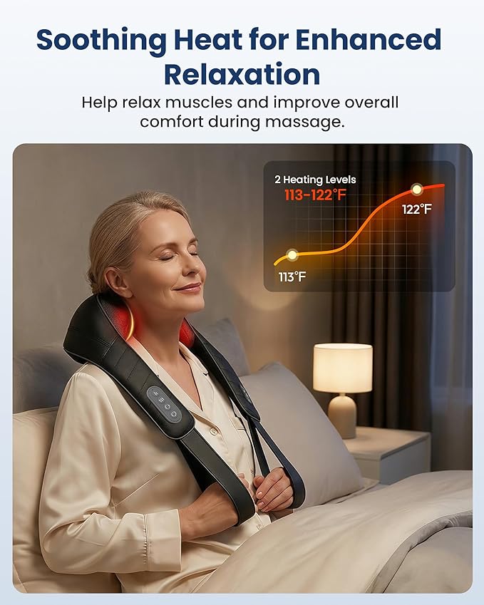 COMFIER Hands-Free Neck and Shoulder Massager with Heat Cordless 4D Deep Tissue Kneading Back Massager Rechargeable Shiatsu Massage for Pain Relief Home Office &amp Housework