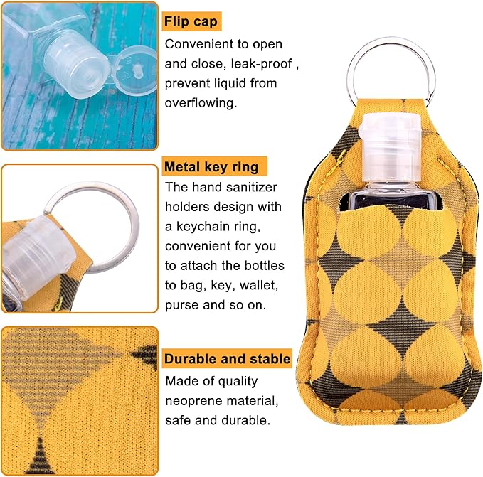 Duufin 72 Pieces Hand Sanitizer Holders Empty Travel Bottles Set Including 36 Pieces Clear Refillable Bottles and 36 Pieces Hand Sanitizer Keychain Holder for Backpack and Purse (Assorted Patterns)
