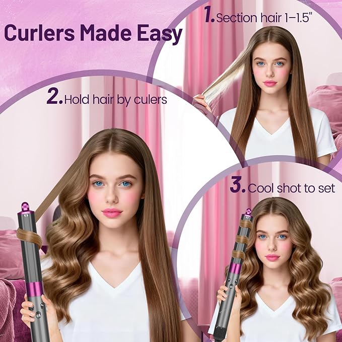 1.6INCH/40MM Long Barrel for Dyson Airwrap Attachment Long Hair Curling Barrels Roller Attachment Compatible with Air Wrap HS01/05/08 Automatic Curlers for Loose Curls(Rose)