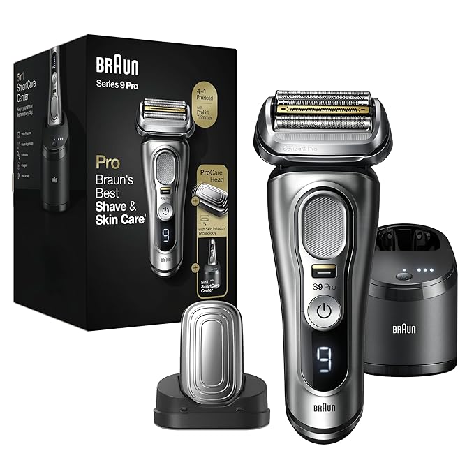 Braun Series 9 Pro 9487cc Electric Razor for Men Wet &amp Dry Rechargeable Electric Shaver with Clean &amp Charge Station and ProCare Attachment Holiday Gifts for Men
