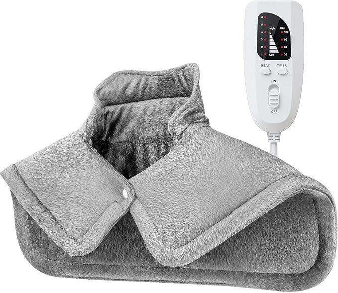 Weighted Heat Therapy Pad for Neck &amp Shoulders with Vibration - 3 for Deep Muscle Pain Relief Soothing Upper Back Comfort Machine Washable Ideal for Men &amp Women(Light GraySN-S)