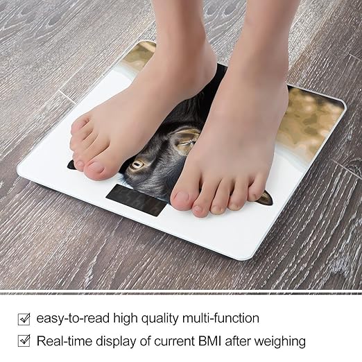 Cute Black Goat Animal Bathroom Scale Automatic Power On/Off Body Scales LCD Backlight Display Square Digital Scale Rounded Corners Bathroom Scales for Home Bedrooms