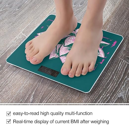 Lotus Flower Namaste Scale for Body Weight Anti-Slip Tempered Glass Digital Bathroom Scales Clear LCD Display Weighing Scale Safe Rounded Corners Smart Scales