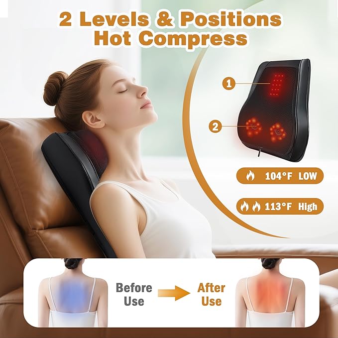 Joyset Back Massager with HeatNeck Massager for Back Pain Deep Tissue4D Kneading Shiatsu Lower Back Massage Pillow for Neck Shoulder LegsGifts for MomDadWomenMen