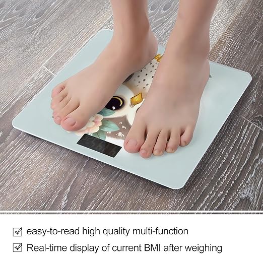 Cute Owl with Flowers Bathroom Scale Large LCD Backlight Display Digital Scale Rounded Corners Body Scales Automatic Power On/Off Bathroom Scales for Home Bedrooms