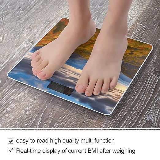Blue Ridge Parkway Mountains Scale for Body Weight Safe Rounded Corners Tempered Glass Digital Bathroom Scale LED Display 400lb Capacity Weight Scales with High Precision Sensors