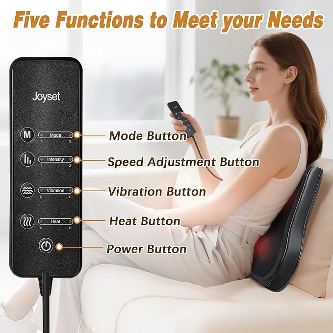 Joyset Back Massager with HeatNeck Massager for Back Pain Deep Tissue4D Kneading Shiatsu Lower Back Massage Pillow for Neck Shoulder LegsGifts for MomDadWomenMen