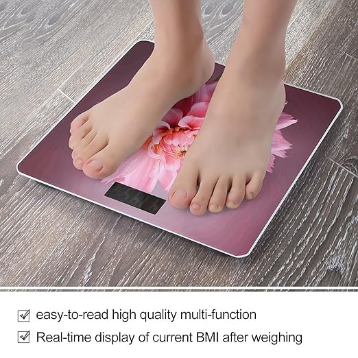 One Pink Flower Digital Bathroom Scale Fashion Unique Weight Scale BMI Anti-Slip Precision Weighing Scales Suitable for Home Bedrooms Use and Gift