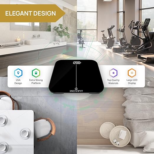 INEVIFIT Smart Premium Bathroom Scale Highly Accurate Bluetooth Digital Bathroom Body Weight Scale Precisely Measures Weight &amp BMI for Unlimited Users