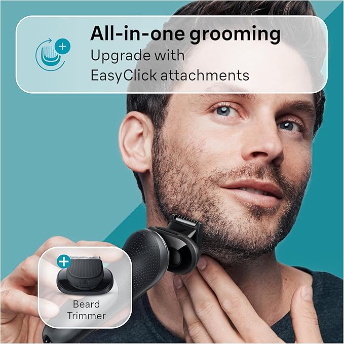 Braun Electric Shaver for Men Series 7 7127cs Wet &amp Dry Shave Turbo &amp Gentle Shaving Modes Waterproof Foil Shaver Engineered in Germany with Beard Trimmer Charging Stand Space Grey