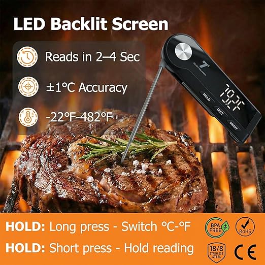 11lb Digital Kitchen Food Scale with Pull Out Display &amp Meat Thermometer 0.1g Precision Wireless Scale for Baking 304 Stainless Steel LED Screen 5 Units USB Rechargeable