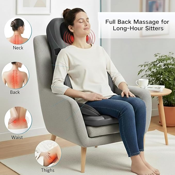 Shiatsu Massage Chair with Heat Full Back Shiatsu &amp Rolling Comfortable Massage Chair Pad for Stress Relief Gift for her/him Office and Home.Black Free car Adapter Included