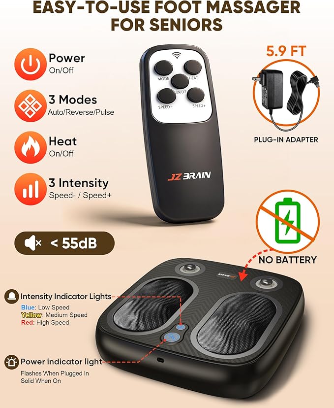 Shiatsu Foot Massager with Heat &amp Vibration: Deep Kneading Foot Massager for Plantar Fasciitis Neuropathy and Improved Circulation - Electric Foot Massager for Home and Office Use