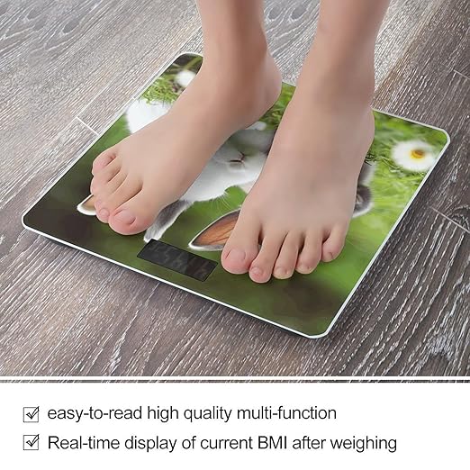 Two Little Cute Rabbits Bathroom Scale Large LCD Backlight Display Digital Scale Rounded Corners Body Scales Automatic Power On/Off Bathroom Scales for Home Bedrooms
