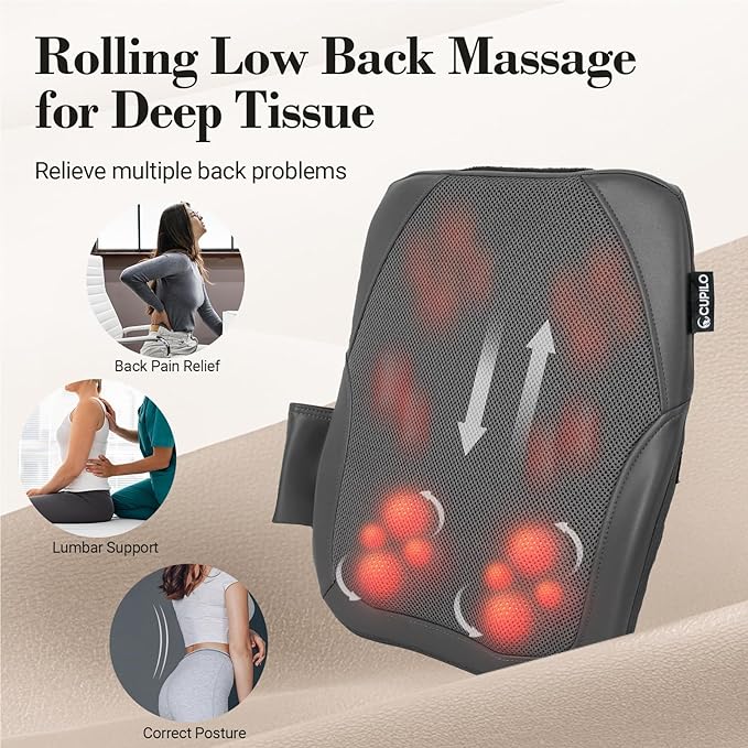 FSA Eligible HSA Back Massager for Deep Tissue Pain Relief 4D Shiatsu Lower Back Massager with Heat Deep Kneading &amp Up-and-Down Rolling Birthday Gifts for Women and Men