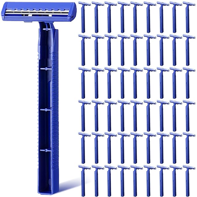 Chumia 500 Pcs Disposable Twin Blade Razor Shaving Safety Razor for Men Individually Wrapped with Clear Safety Cap Bulk Packed Portable for Hotel Guest House Travel Home Use(Blue)