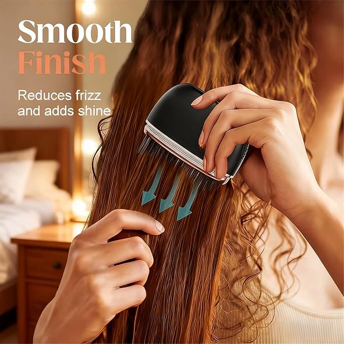 Mini Straightener Portable Heat Hair Brush Cordless Rechargeable Flat Iron &amp Hot Comb for Travel Fast Heating 3-Temp Control Lightweight Anti-Scald Design Compact Hair Styling Tool (Pink)