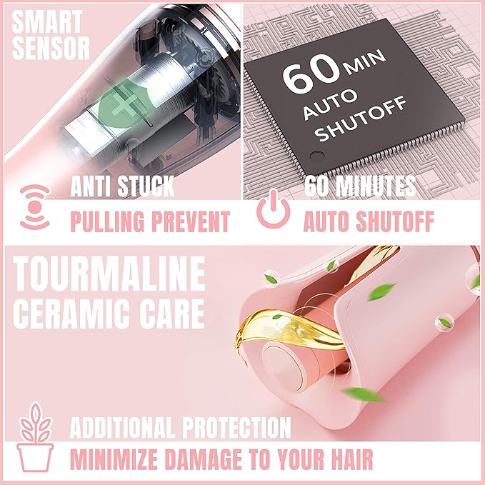 LENA Auto Hair Curling Wand Professional Hair Curler Iron Styler Automatic Rotating Styling Tool with Ceramic Ionic Barrel and Smart Anti-Stuck Sensor for Long and Medium-Length Hair