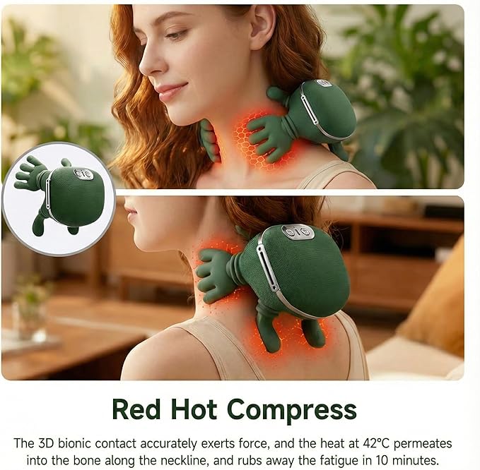 Portable Neck and Shoulder Massager with Soothing Heat 4D Deep-Kneading Rechargeable Massage Device for Back and Body Use at Home Office or On The Go