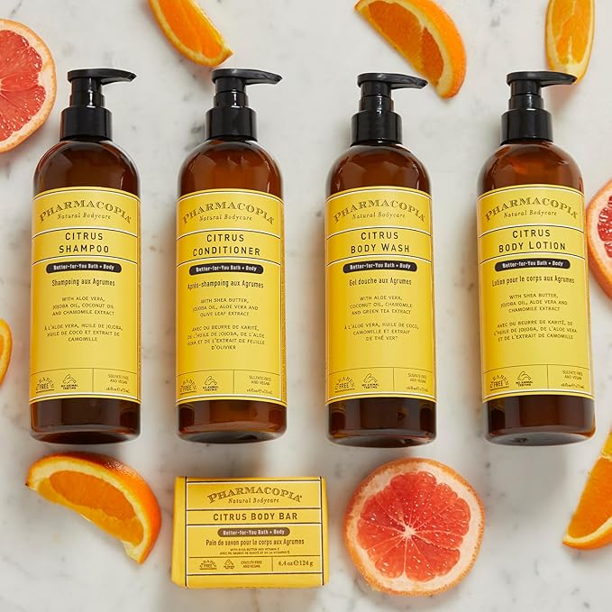 Pharmacopia Citrus Body Wash - Natural Shower Gel Moisturizing and Nourishing Body Cleanser - Infused with Organic Aloe Vera Coconut Oil and Green Tea Extract - Vegan and Cruelty-Free 16 oz