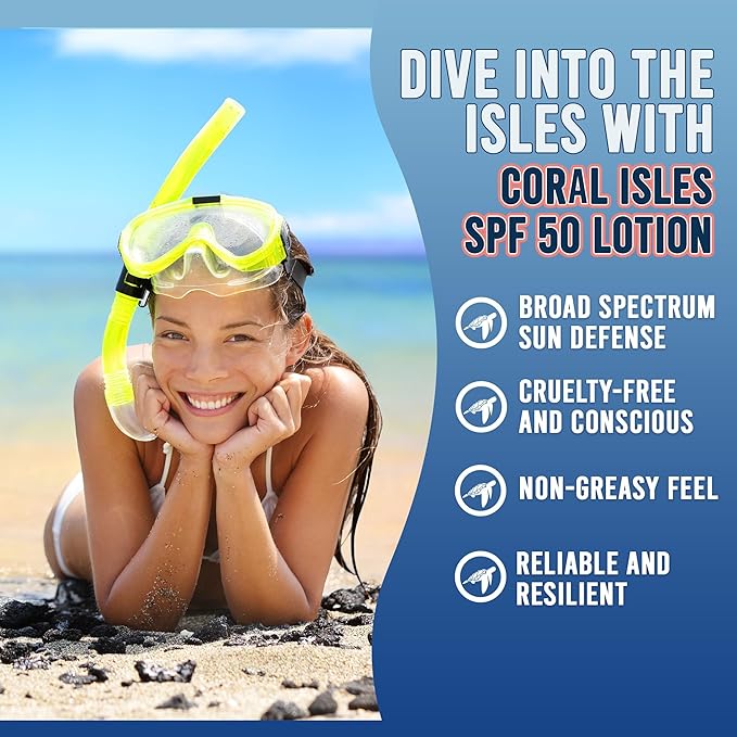 Coral Isles KIDS Sunscreen SPF 50 | 16 Fl OZ Botlle w/Pump | Hawaii Compliant as Reef Safe | Octinoxate &amp Oxybenzone Free | Broad Spectrum UVA/UVB | Water Resistant 80 Min.
