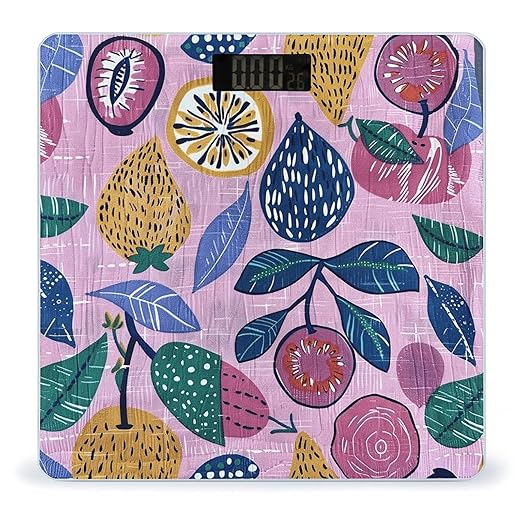 Digital Bathroom Scale for Body Weight Scale with Bright LCD Display High Accuracy Step-On Technology Auto On/Off Tropical Fruit Pattern Digital Scales 400 Lbs /180kg