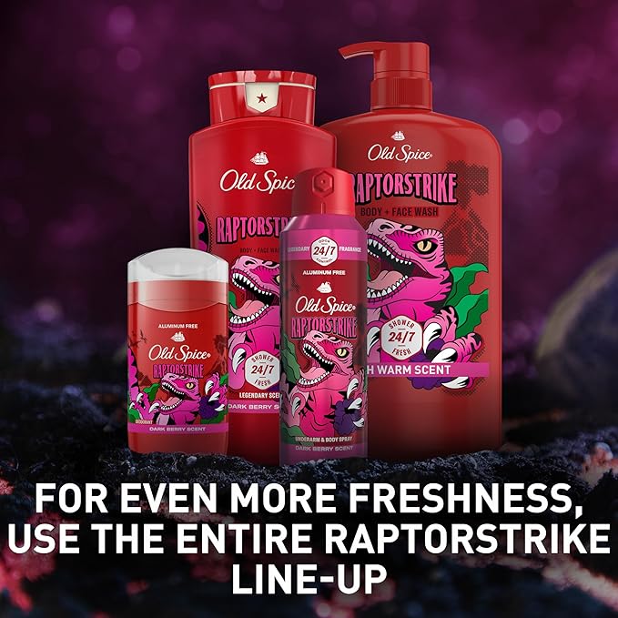Old Spice Aluminum Free Deodorant for Men 24/7 Odor Protection 24/7 Freshness &amp Lasting Scent Goes on Clear Raptorstrike with Dark Berry Scent 3.0 oz (Pack of 3)