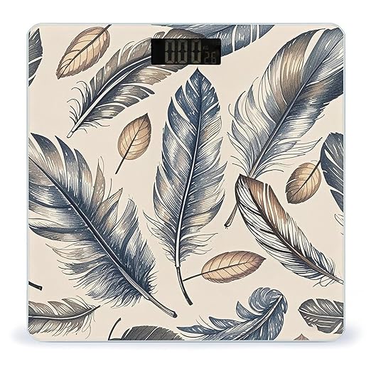 Hand Drawn Feathers Scale for Body Weight Smart Scales Digital Bathroom Scale High Precision Weighing Scales with Large Display Weighing Machine for People