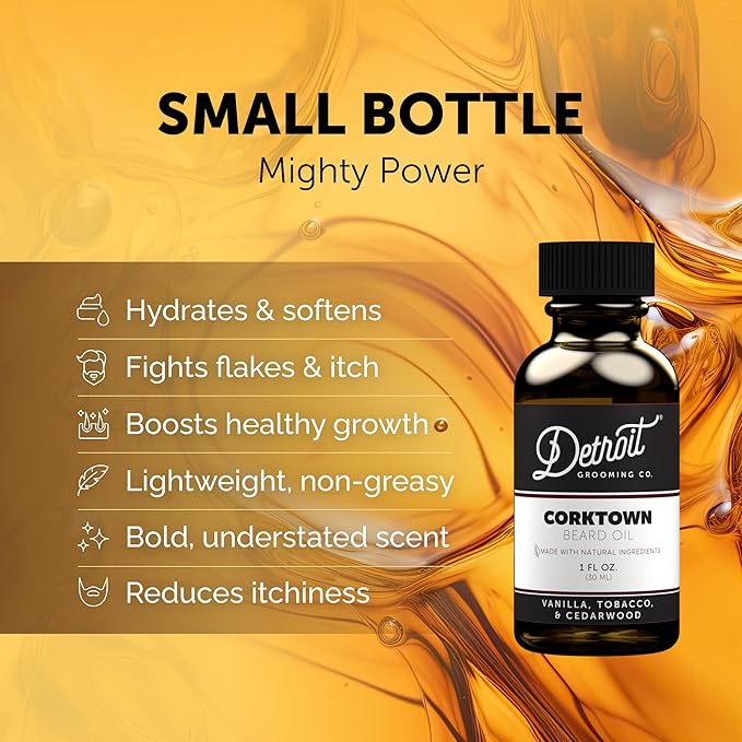 Detroit Grooming Beard Oil | Hydrating &amp Nourishing Formula with Vitamin E • Corktown Scent (1 oz)