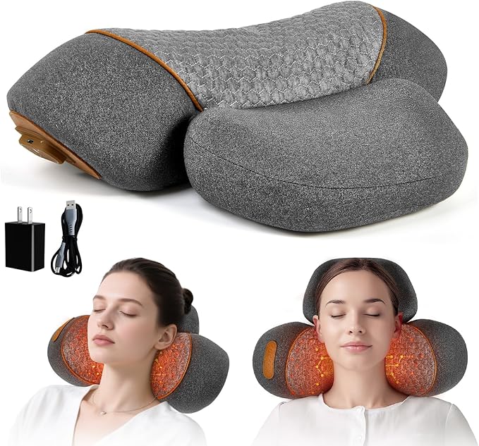 Neck Massage Pillow 3-in-1 Neck Massager Hot Traction Massage Shoulder Pain Neck Pillow Deep Tissue Pain Relief Rechargeable Pillow Suitable As A Gift for Male and Female Parents