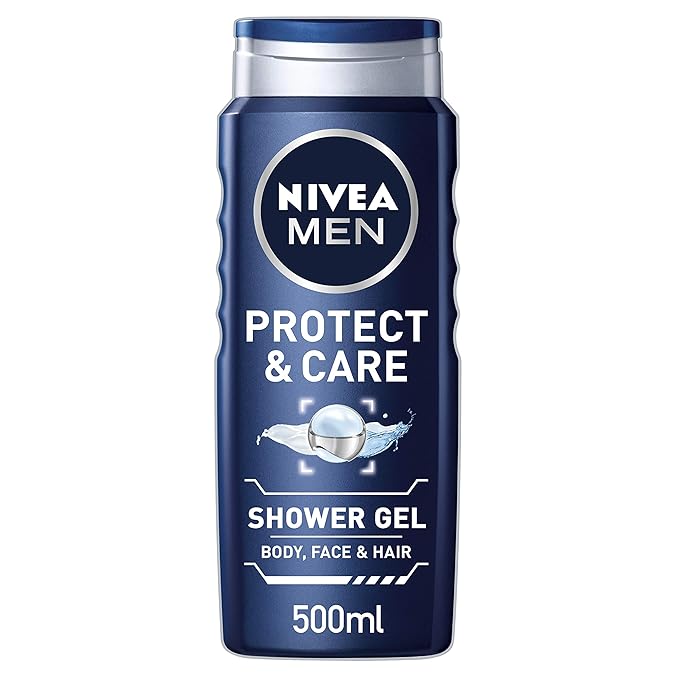 NIVEA MEN Protect &amp Care 3-in-1 Shower Gel for Body Face and Hair with Aloe Daily Cleansing Formula with Fresh Masculine Fragrance Dermatologically Tested Shower Gel16.9 fl oz/500 ml Bottle