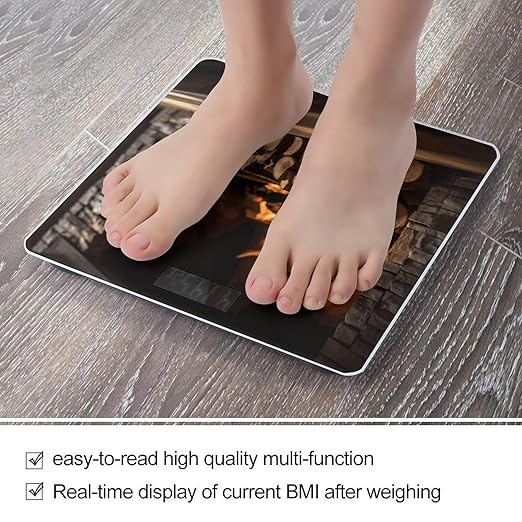 Wood on Fireplace Bathroom Scale for Body Weight with High Precision Large LCD Backlight Display Digital Weighing Scale with BMI Capacity Up to 180kg