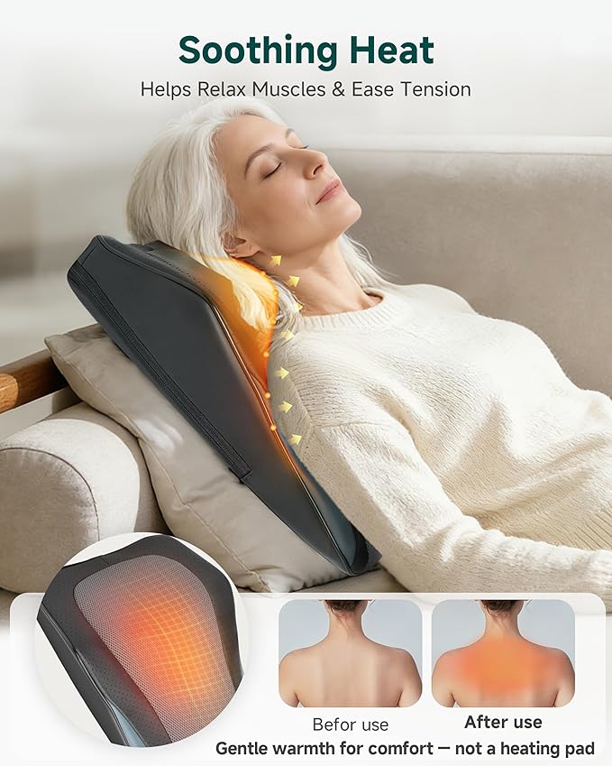 Snailax Back Massager for Back Pain Deep Tissue Shiatsu Neck Back Massager with Heat 3D Kneading Chair Massage Pillow Neck Shoulder Massage Gifts for Mom Dad Women