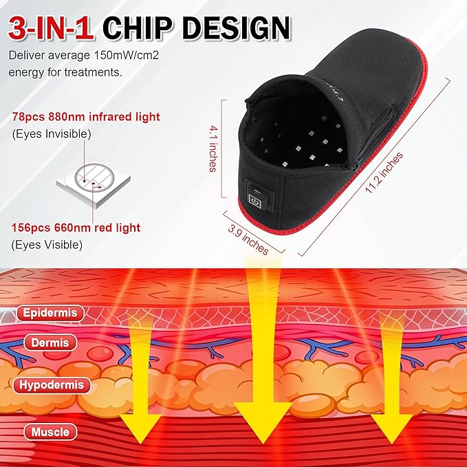 UTK Red Light Therapy for Feet 660nm &amp 850nm Infrared Red Light Therapy Shoe Full Wrapped for Foot Heel and Ankle with Pulse Mode (1 Pack)