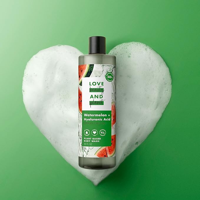 Love Beauty and Planet Plant-Based Body Wash Hydrate and Restore Skin Watermelon and Hyaluronic Acid Made with Plant-Based Cleansers and Skin Care Ingredients 100% Biodegradable 20 fl oz