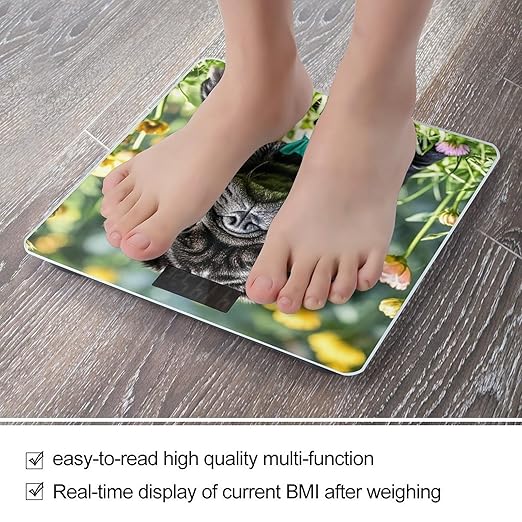 Cute Black Pug Dog Scale for Body Weight Accurate Digital Bathroom Scale Toughened Glass High Precision Scales Smart Weight Scales with Large LCD Backlight Display Weighing Machine