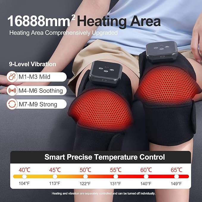 Cordless Knee Massager with Heating Electric Massage Knee Brace [2026 Upgraded] with Fleece Lining for KneeShoulderElbow6 Heat Levels &amp 9 VibrationGifts for Men Women（Black Pair）