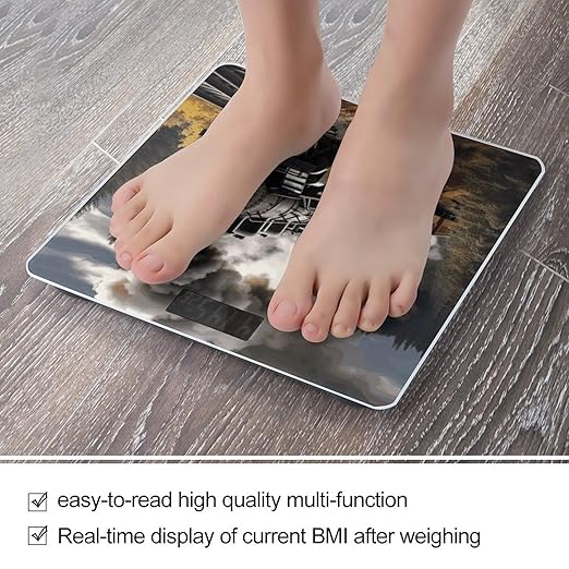 Steam Train Scale for Body Weight Anti-Slip Digital Bathroom Scale Sturdy Toughened Glass Weighing Scales High Precision Safe Rounded Corners Smart Scales