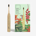 Sustainable Tomorrow Zen Bamboo Electric Toothbrush Durable Wood-Grain ABS Handle Rechargeable w/Plant-Based Soft Bristles Bamboo Heads 5 Modes &amp 30-Day Battery