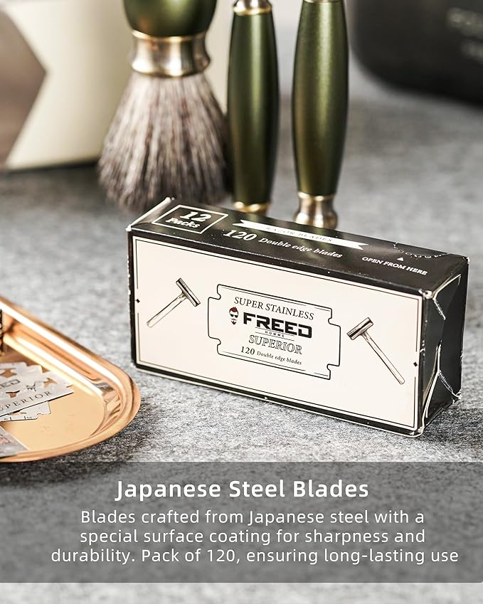 FREED Luxury Shaving Set for Men - Double Edge Safety Razor with alloy handle include 120 count Japanese 6cr13 Stainless Steel blade It's the best gift for men fathersor birthdays